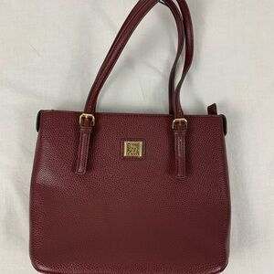 Anne Klein Deep Red Pebbled Shoulder Bag with Adjustable Straps